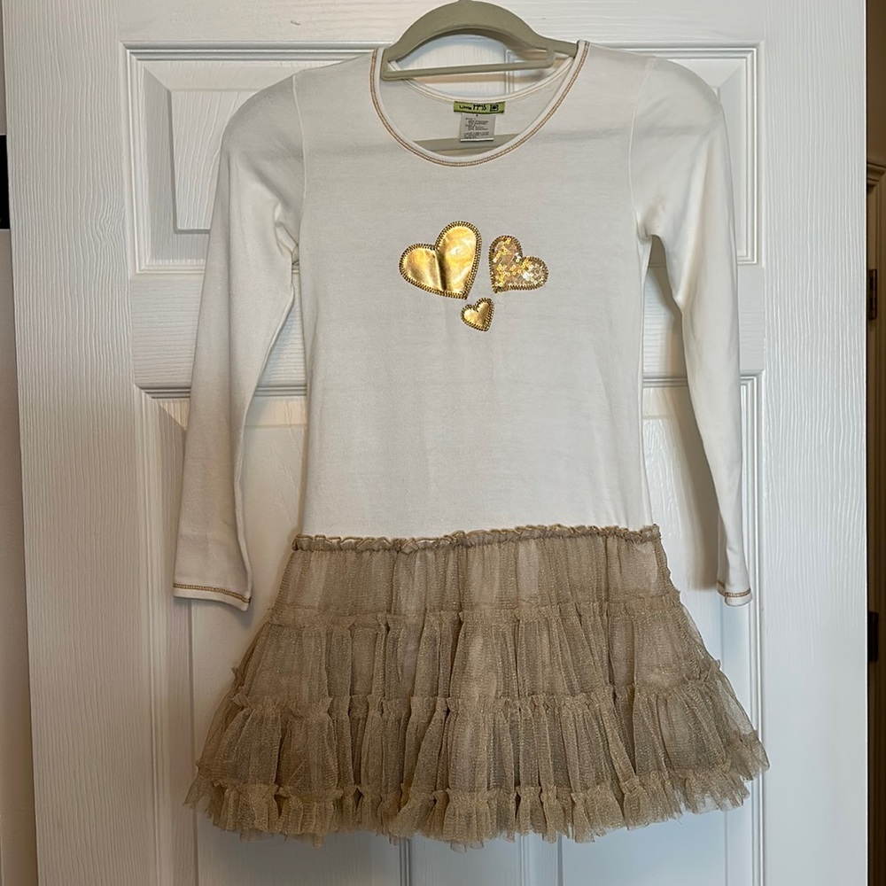 LITTLE MASS 💛 Gold Heart Ruffles Tiered Tutu Dress Tunic 👗 8